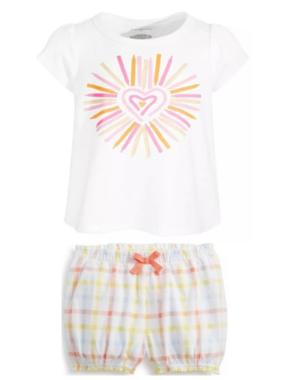 NWT. FIRST IMPRESSIONS Baby Girls Crayon Heart T-Shirt & Shorts 2-Pc Set